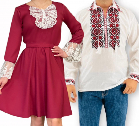 Set cuplu - Set Cuplu 430/ Camasa Traditionala si Rochie Scurta