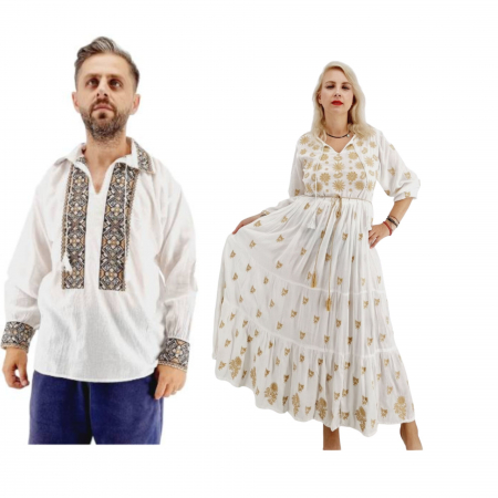 Set cuplu - Set Cuplu Traditional 586 / Camasa Traditionala si Rochie Traditionala