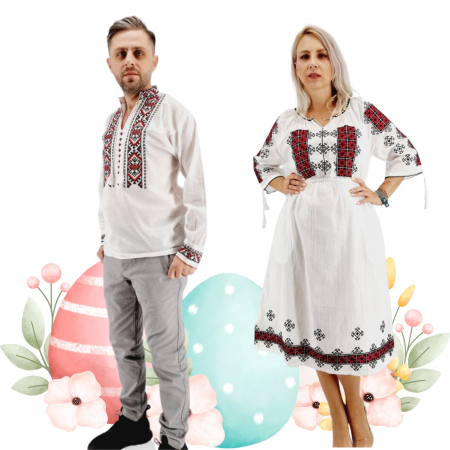 Set cuplu - Set Cuplu Traditional 513 / Camasa Traditionala si Rochie Traditionala