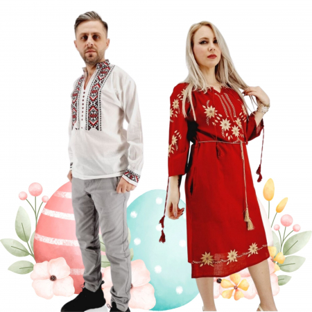 Set cuplu - Set Cuplu Traditional 514 / Camasa Traditionala si Rochie Traditionala