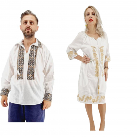 Set cuplu - Set Cuplu Traditional 563 / Camasa Traditionala si Rochie Traditionala