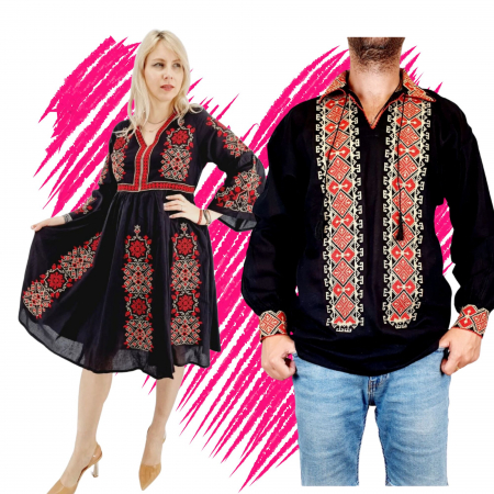 Set cuplu - Set Cuplu Traditional 567 / Camasa Traditionala si Rochie Traditionala