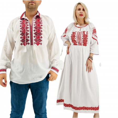 Set cuplu - Set Cuplu Traditional 587 / Camasa Traditionala si Rochie Traditionala