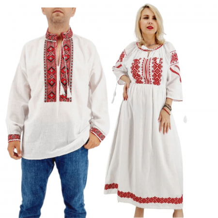 Set cuplu - Set Cuplu Traditional 588 / Camasa Traditionala si Rochie Traditionala