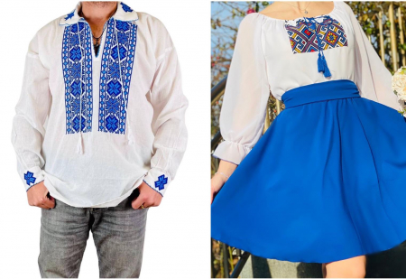 Традиционен комплект - Set Cuplu Traditional 129 / Camasa Traditionala si Rochie cu motive traditionale