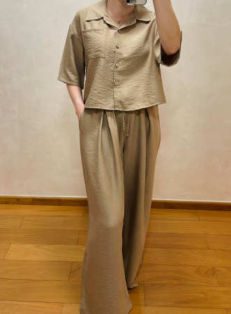 Femei - Set damă satinat bluză lejeră + pantaloni cu talie elastică - Diferite culori