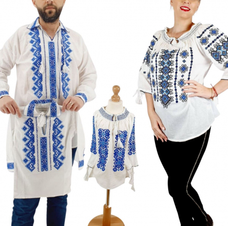 Set intreaga familie - Set Familie Traditionala 141 / Camasi traditionale cu broderie