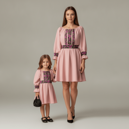 Set Rochii Mama - Fiica - Set Mama si Fiica Rochii Roz Trandafira 2