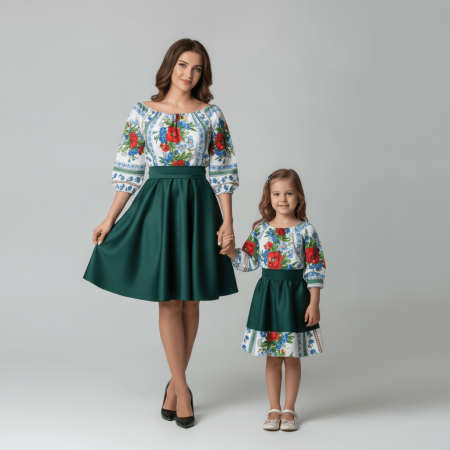 Set Traditional - Set Rochii elegante Mama - Fiica - Verde