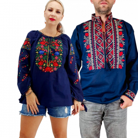 Set cuplu - Set Traditional Cuplu 276 / Camasi traditionale cu broderie