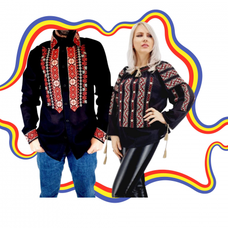 Set cuplu - Set Traditional Cuplu 357 / Camasi traditionale cu broderie