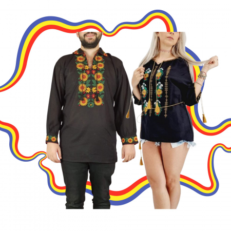 Set cuplu - Set Traditional Cuplu 365 / Camasi traditionale cu broderie