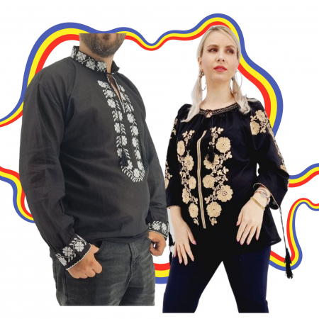 Set cuplu - Set Traditional Cuplu 368 / Camasi traditionale cu broderie