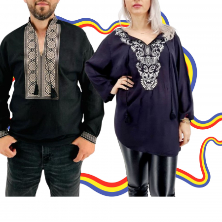 Set cuplu - Set Traditional Cuplu 371 / Camasi traditionale cu broderie