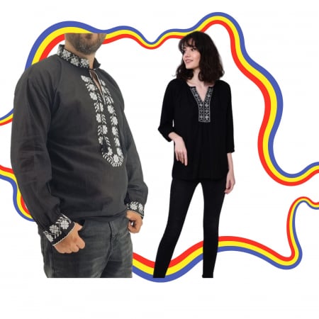 Set cuplu - Set Traditional Cuplu 373 / Camasi traditionale cu broderie