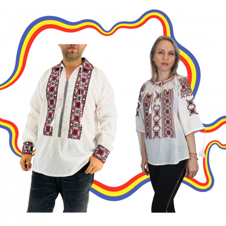 Set cuplu - Set Traditional Cuplu 382 / Camasi traditionale cu broderie