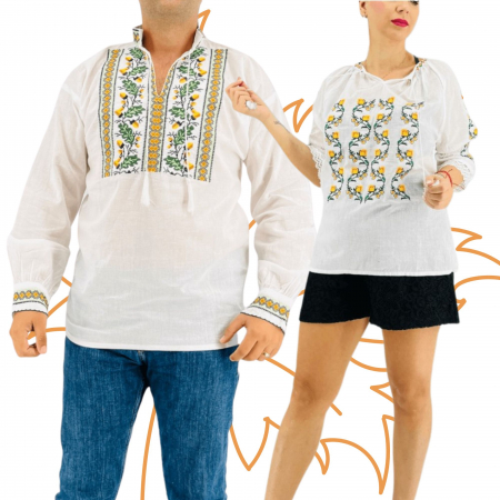 Set cuplu - Set Traditional Cuplu 402 / Camasi traditionale cu broderie