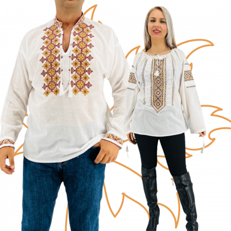 Set cuplu - Set Traditional Cuplu 408 / Camasi traditionale cu broderie