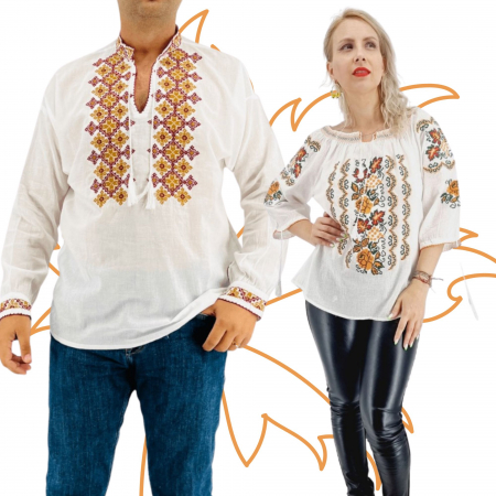 Set cuplu - Set Traditional Cuplu 409 / Camasi traditionale cu broderie