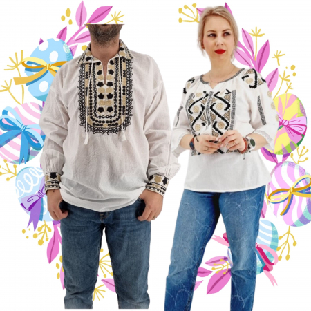 Set cuplu - Set Traditional Cuplu 515 / Camasi traditionale cu broderie