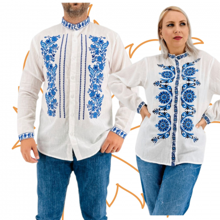 Set cuplu - Set Traditional Cuplu 416 / Camasi traditionale cu broderie