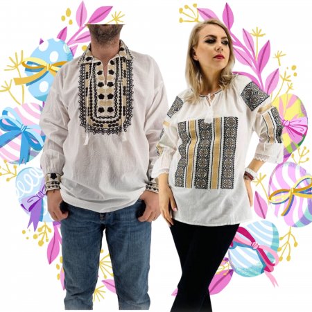 Set cuplu - Set Traditional Cuplu 517 / Camasi traditionale cu broderie