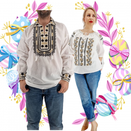 Set cuplu - Set Traditional Cuplu 518 / Camasi traditionale cu broderie