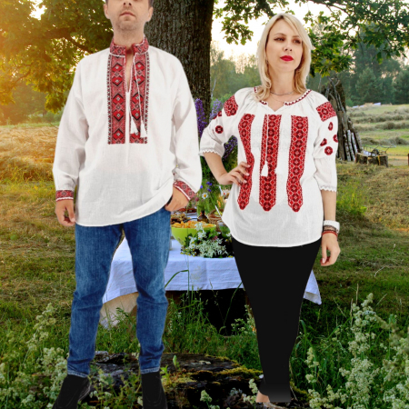 Set cuplu - Set Traditional Cuplu 522 / Camasi traditionale cu broderie