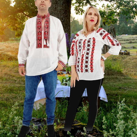 Set cuplu - Set Traditional Cuplu 523 / Camasi traditionale cu broderie