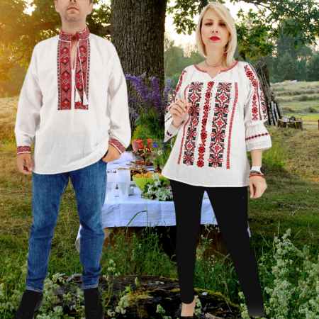 Set cuplu - Set Traditional Cuplu 524 / Camasi traditionale cu broderie