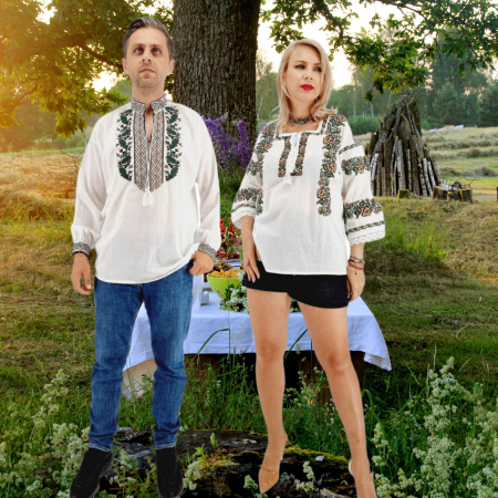 Set cuplu - Set Traditional Cuplu 525 / Camasi traditionale cu broderie