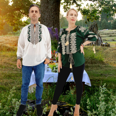 Set cuplu - Set Traditional Cuplu 527 / Camasi traditionale cu broderie