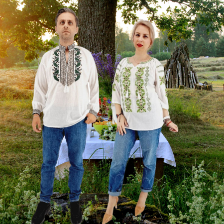 Set cuplu - Set Traditional Cuplu 528 / Camasi traditionale cu broderie