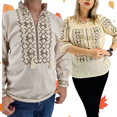 Set cuplu - Set Traditional Cuplu 571 / Camasi traditionale cu broderie