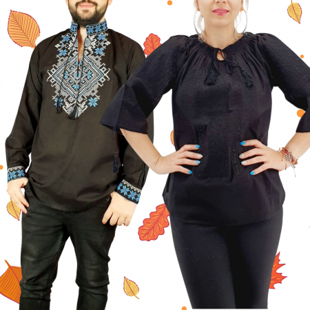 Set cuplu - Set Traditional Cuplu 573 / Camasi traditionale cu broderie