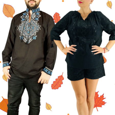 Set cuplu - Set Traditional Cuplu 574 / Camasi traditionale cu broderie