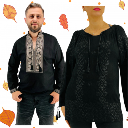 Set cuplu - Set Traditional Cuplu 578 / Camasi traditionale cu broderie