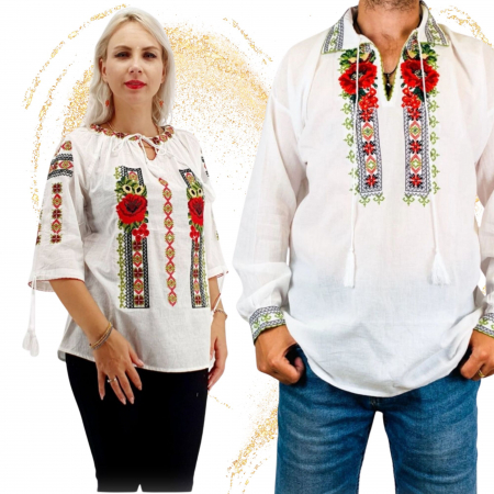 Set cuplu - Set Traditional Cuplu 591 / Camasi traditionale cu broderie
