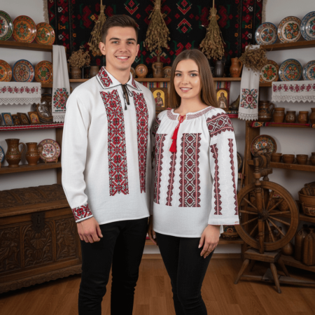 Set cuplu - Set Traditional Cuplu 586 / Camasi traditionale cu broderie