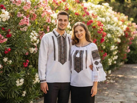 Set cuplu - Set Traditional Cuplu 657/ Camasi traditionale cu broderie