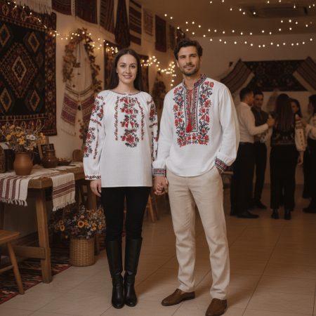Set Traditional - Set Traditional Cuplu 672/ Camasi traditionale cu broderie