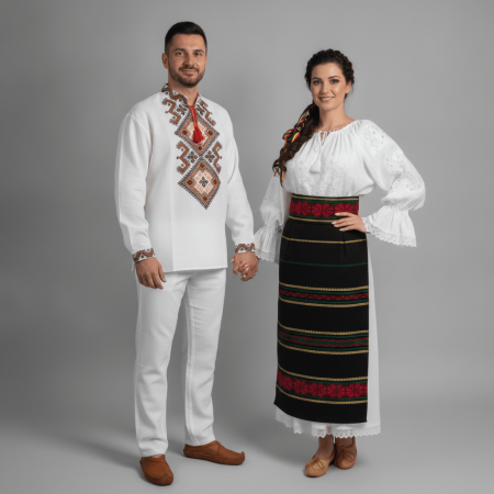 Set Traditional - Set Traditional Cuplu 689 Camasi traditionale cu broderie si Fote si Pantaloni