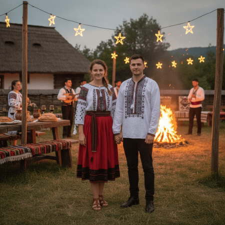 Set cuplu - Set Traditional Cuplu 675/ Camasi traditionale cu broderie