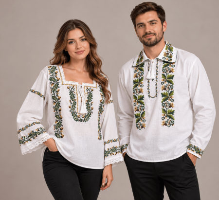 Set cuplu - Set Traditional Cuplu 690/ Camasi traditionale cu broderie