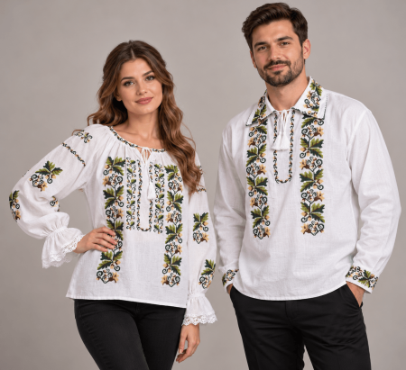 Set cuplu - Set Traditional Cuplu 691 / Camasi traditionale cu broderie