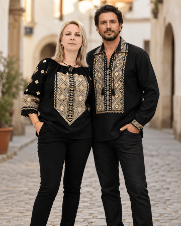 Set cuplu - Set Traditional Cuplu 693 / Camasi traditionale cu broderie