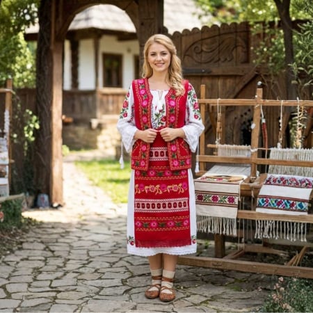 Costume populare - Set traditional dama format din 4 piese - Aniela