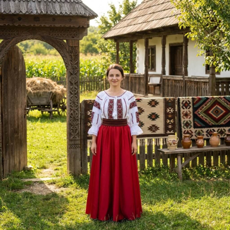 Costume populare - Set traditional format din ie, fusta si brau 120