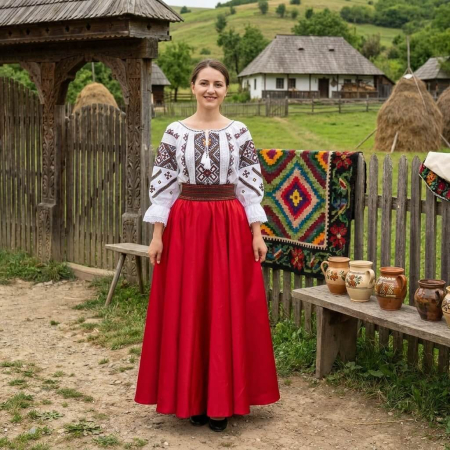 Costume populare - Set traditional format din ie, fusta si brau 122