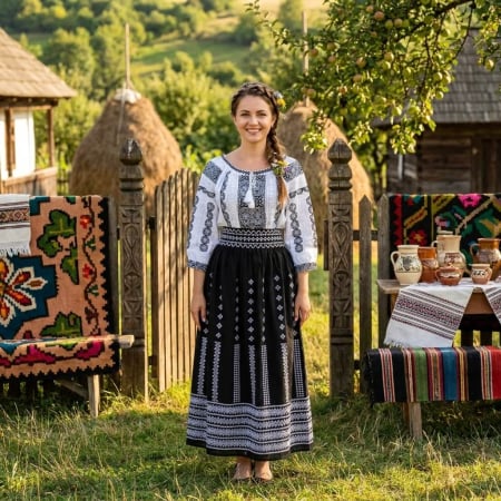 Costume populare - Set traditional format din ie si fusta 108